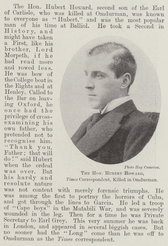The Honourable Hubert Howard, Times Correspondent, killed in Omdurman by English Photographer
