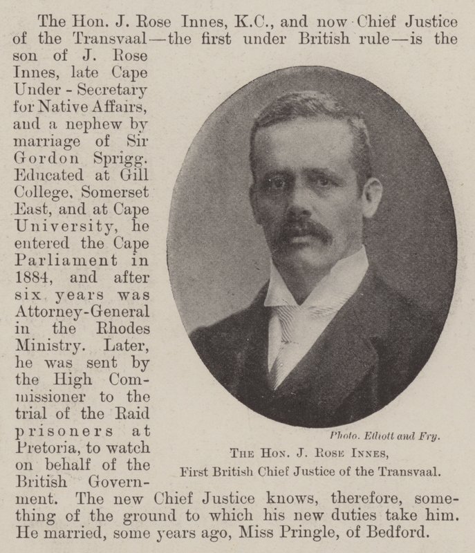 The Honourable J Rose Innes, First British Chief Justice of the Transvaal by English Photographer
