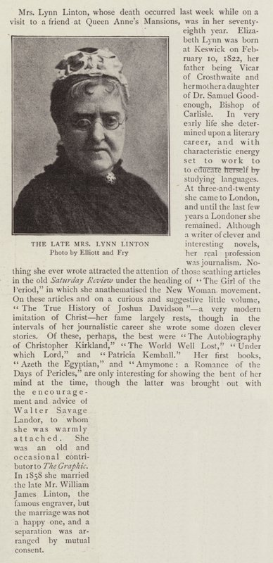 The Late Mrs Lynn Linton by English Photographer