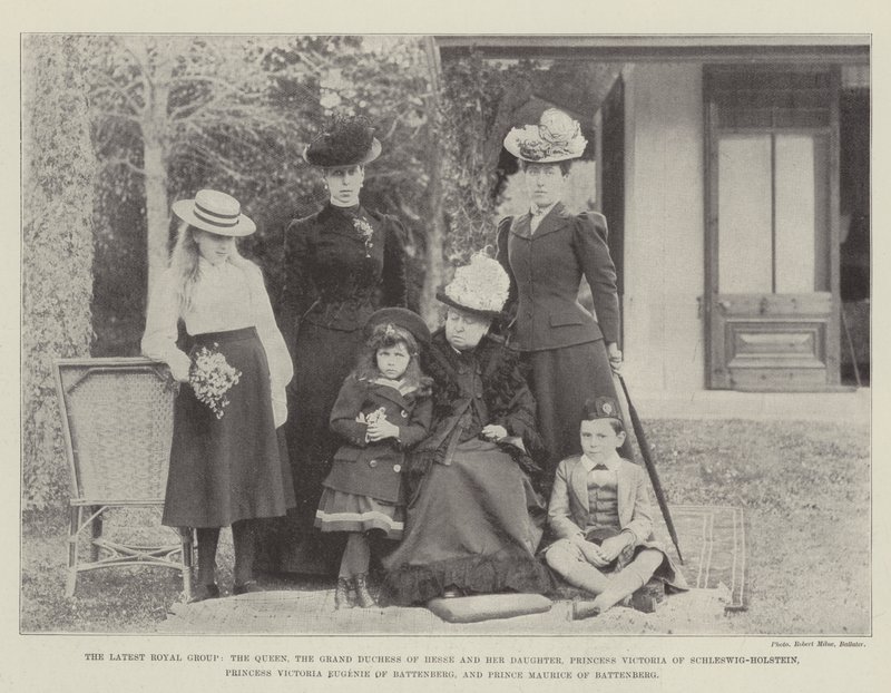 The Latest Royal Group, the Queen, the Grand Duchess of Hesse and Her Daughter, Princess Victoria of Schleswig-Holstein, Princess Victoria, Eugenie of Battenberg, and Prince Maurice of Battenberg by English Photographer