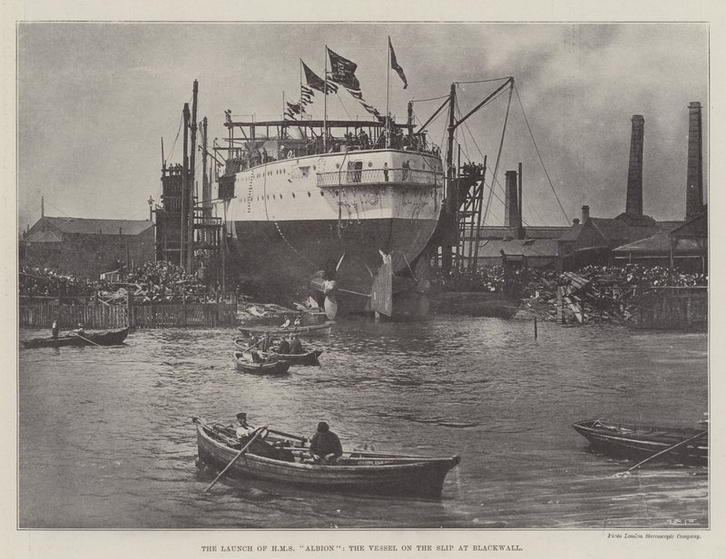 The Launch of HMS Albion, the Vessel on the Slip at Blackwall by English Photographer