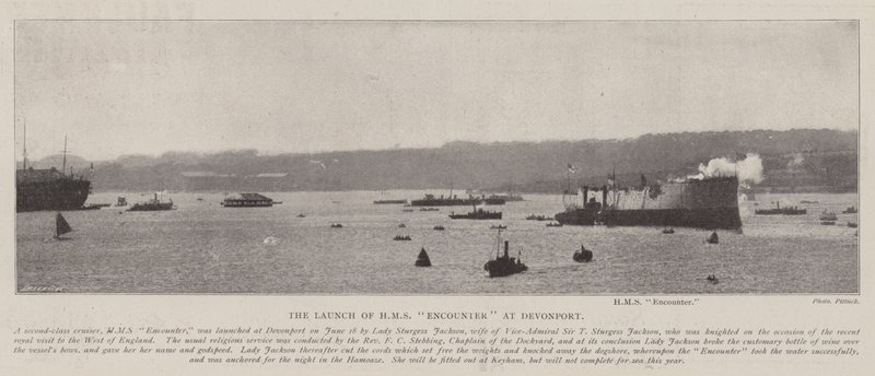 The Launch of HMS Encounter at Devonport by English Photographer