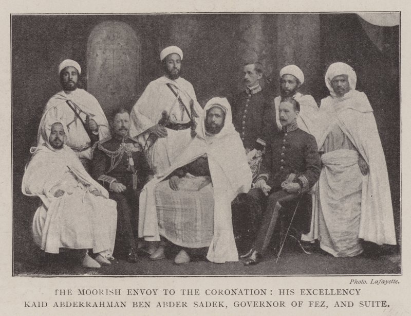 The Moorish Envoy to the Coronation, His Excellency Kaid Abderrahman ben Abder Sadek, Governor of Fez, and Suite by English Photographer
