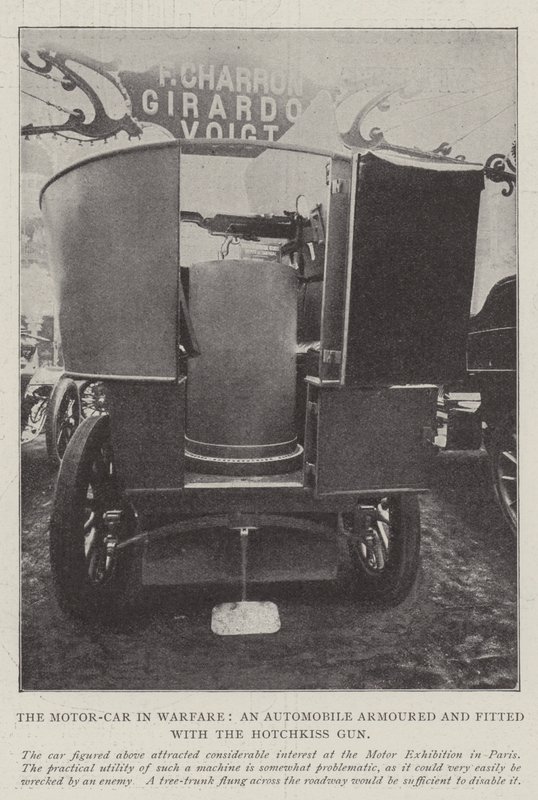 The Motor-Car in Warfare, an Automobile Armoured and Fitted with the Hotchkiss Gun by English Photographer