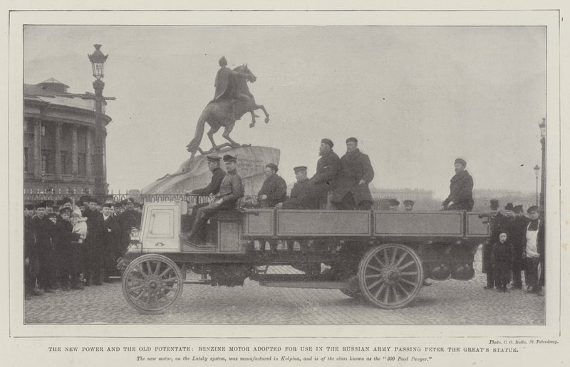 The New Power and the Old Potentate, Benzine Motor adopted for use in the Russian Army passing the Peter the Great
