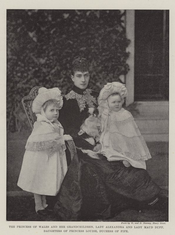 The Princess of Wales and her Grandchildren, Lady Alexandria and Lady Maud Duff, Daughters of Princess Louise, Duchess of Fife by English Photographer