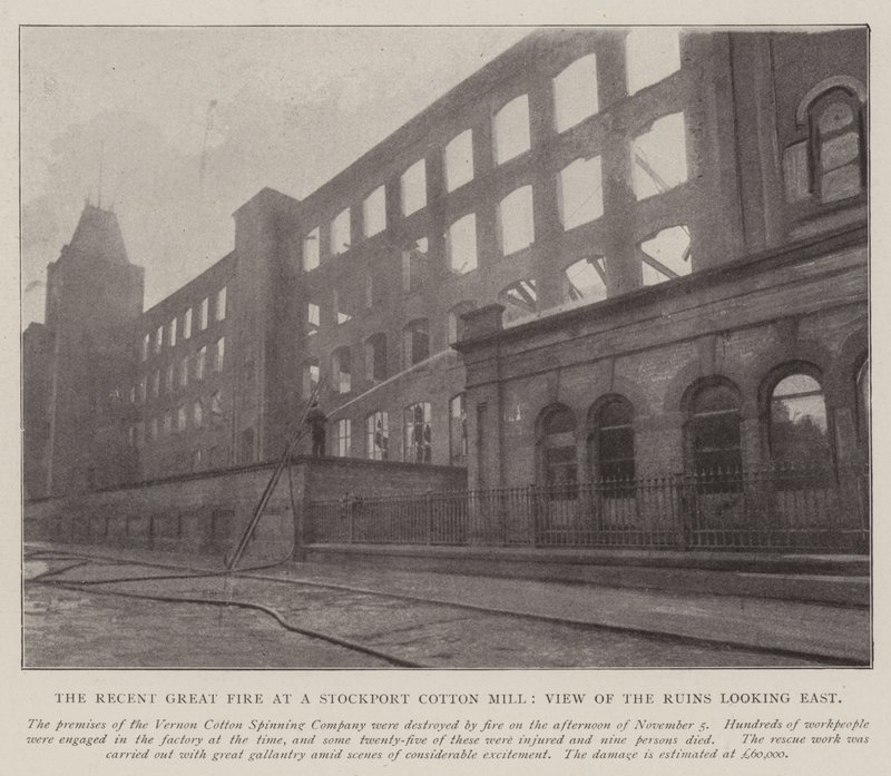The Recent Great Fire at a Stockport Cotton Mill, View of the Ruins Looking East by English Photographer