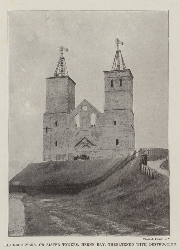 The Reculvers, or Sister Towers, Herne Bay, Threatened with Destruction by English Photographer
