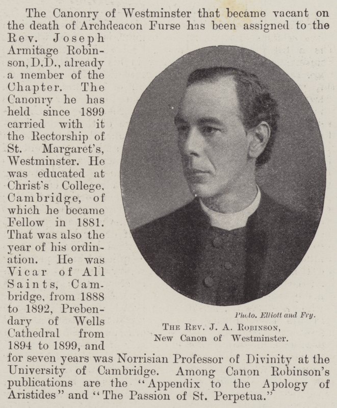 The Reverend J A Robinson, New Canon of Westminster by English Photographer