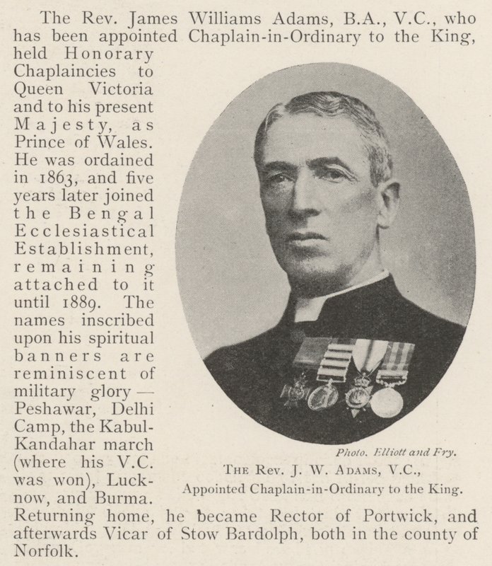 The Reverend J W Adams, VC, appointed Chaplain-in-Ordinary to the King by English Photographer