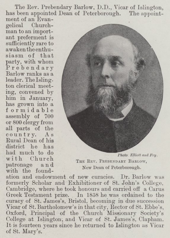 The Reverend Prebendary Barlow, New Dean of Peterborough by English Photographer