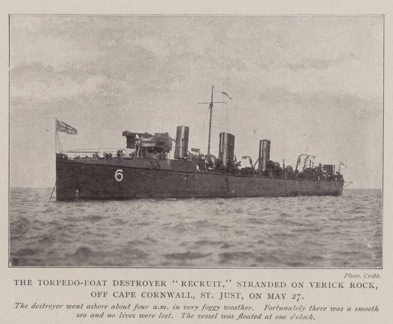 The Torpedo-Boat Destroyer Recruit, stranded on Verick Rock, off Cape Cornwall, St Just, on 27 May by English Photographer