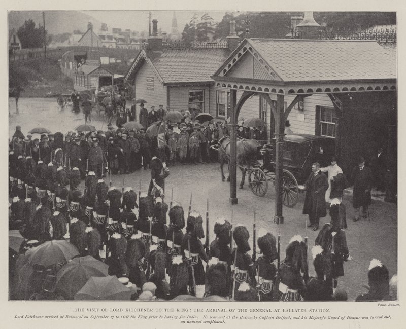 The Visit of Lord Kitchener to the King, the Arrival of the General at Ballater Station by English Photographer