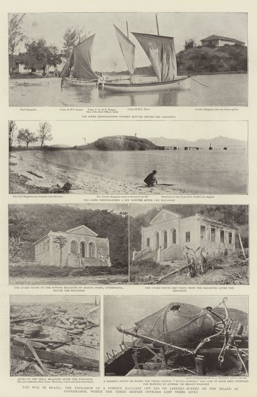The War in Brazil, the Explosion of a Powder Magazine off Rio de Janeiro, Scenes on the Island of Governador, where the Three British Officers lost their Lives by English Photographer