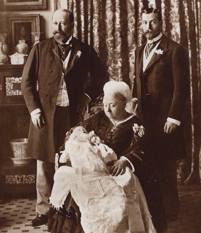 The christening of the future King Edward VIII, showing Queen Victoria, King Edward VII, and King George V by English Photographer