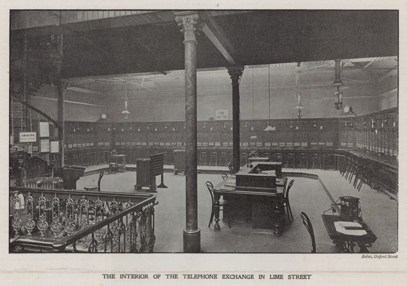 The interior of the Telephone Exchange in Lime Street by English Photographer