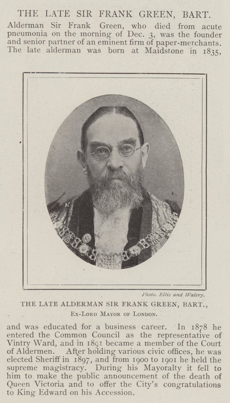 The late Alderman Sir Frank Green, Baronet, Ex-Lord Mayor of London by English Photographer