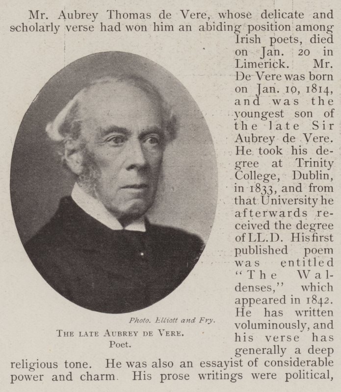 The late Aubrey de Vere, Poet by English Photographer