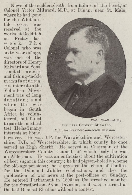 The late Colonel Milward, MP for Stratford-on-Avon Division by English Photographer