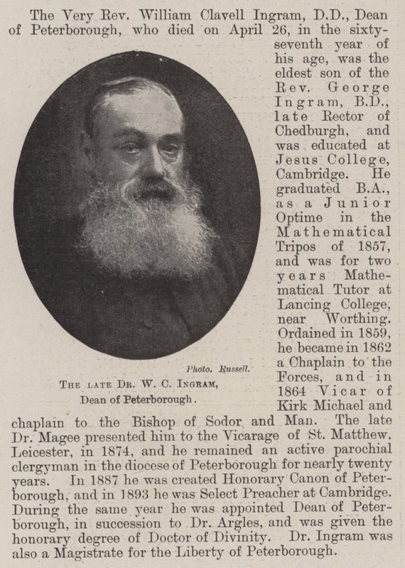 The late Dr W C Ingram, Dean of Peterborough by English Photographer