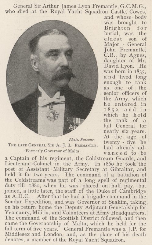 The late General Sir A J L Fremantle, formerly Governor of Malta by English Photographer