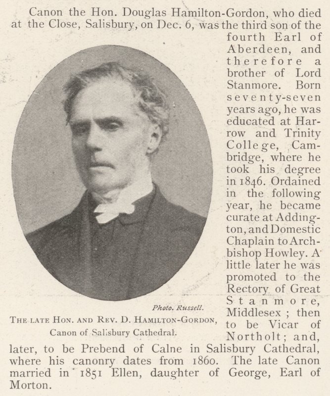 The Late Honourable and Reverend D Hamilton-Gordon, Canon of Salisbury Cathedral by English Photographer
