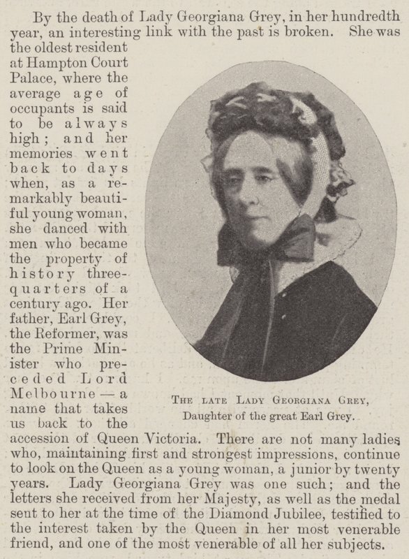 The late Lady Georgiana Grey, daughter of the great Earl Grey by English Photographer