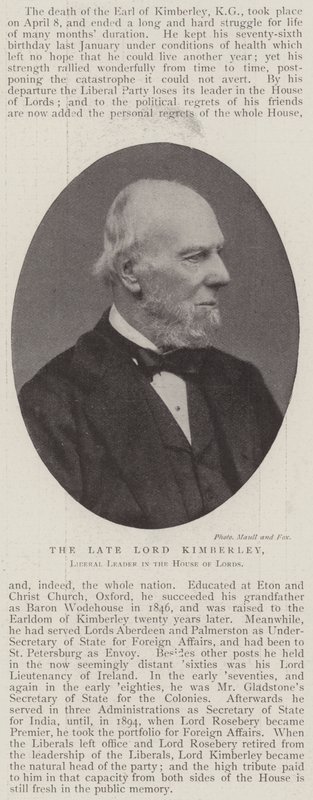 The Late Lord Kimberley, Liberal Leader in the House of Lords by English Photographer