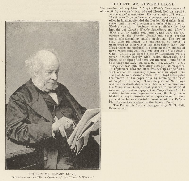 The late Mr Edward Lloyd, Proprietor of the Daily Chronicle and Lloyds Weekly by English Photographer