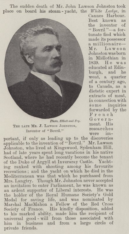 The late Mr J Lawson Johnston, Inventor of Bovril by English Photographer
