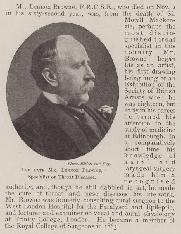 The Late Mr. Lennox Browne, Specialist on Throat Diseases by English Photographer