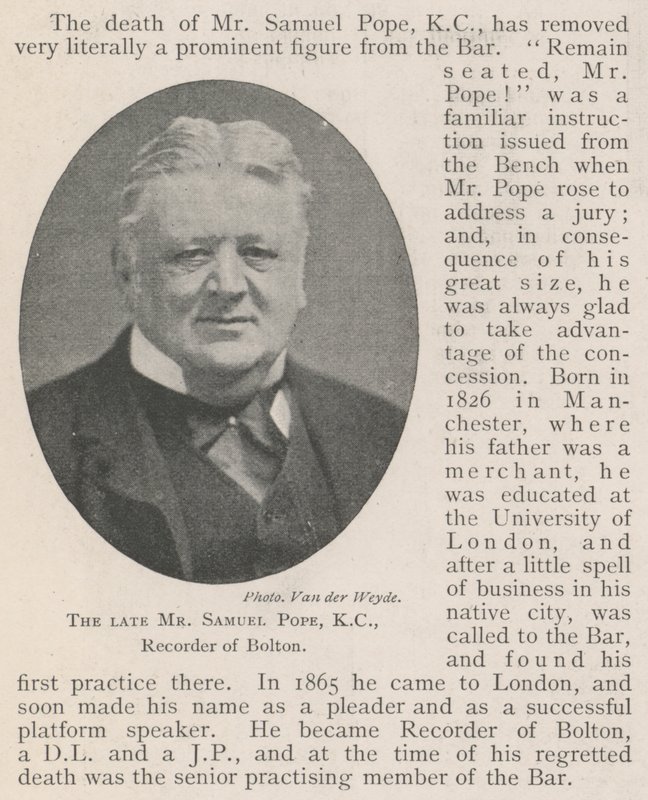 The late Mr Samuel Pope, Recorder of Bolton by English Photographer