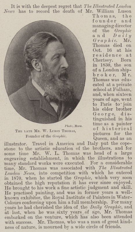 The late Mr W Luson Thomas, Founder of the Graphic by English Photographer