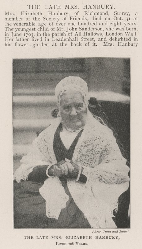 The late Mrs Elizabeth Hanbury, lived 108 Years by English Photographer