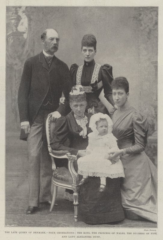 The late Queen of Denmark, Four Generations, the King, the Princess of Wales, the Duchess of Fife, and Lady Alexandra Duff by English Photographer