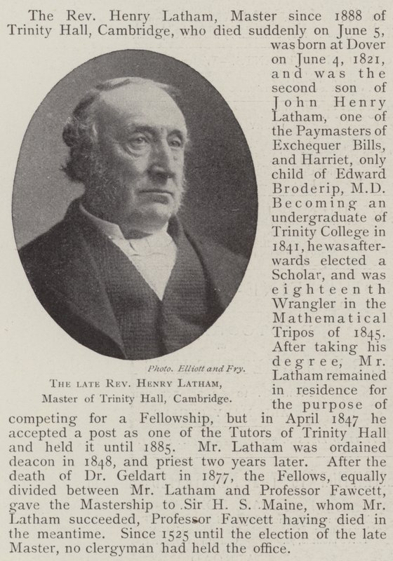 The late Reverend Henry Latham, Master of Trinity Hall, Cambridge by English Photographer