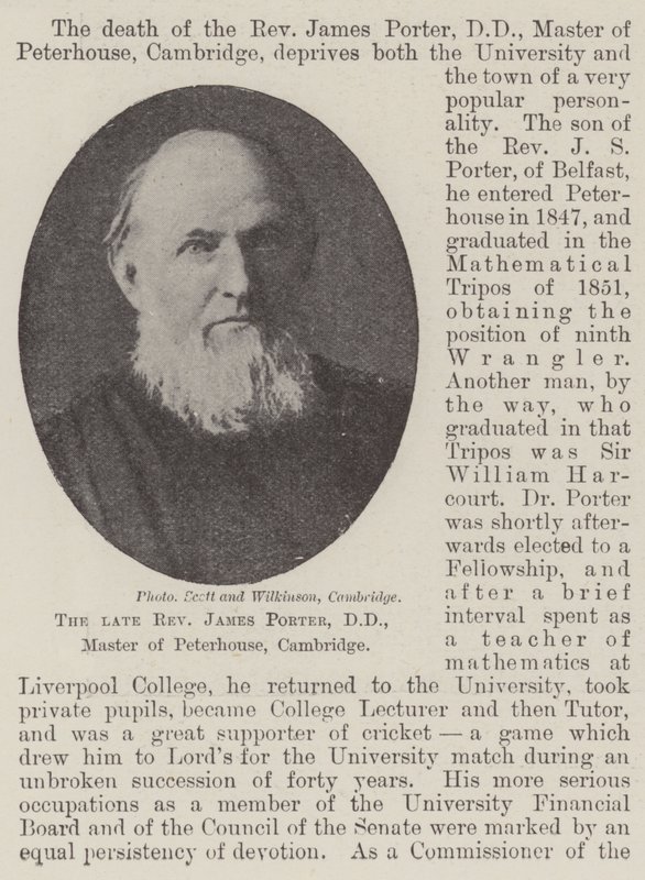 The late Reverend James Porter, DD, Master of Peterhouse, Cambridge by English Photographer