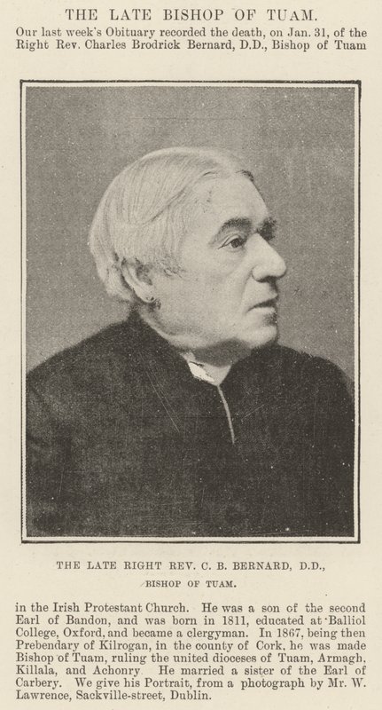 The late Right Reverend C B Bernard, Bishop of Tuam by English Photographer