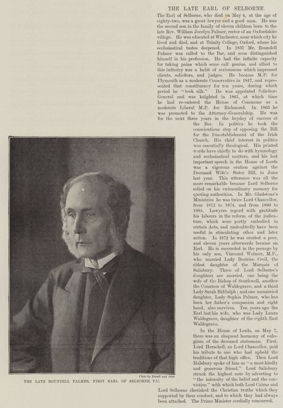 The late Roundell Palmer, First Earl of Selborne, PC by English Photographer