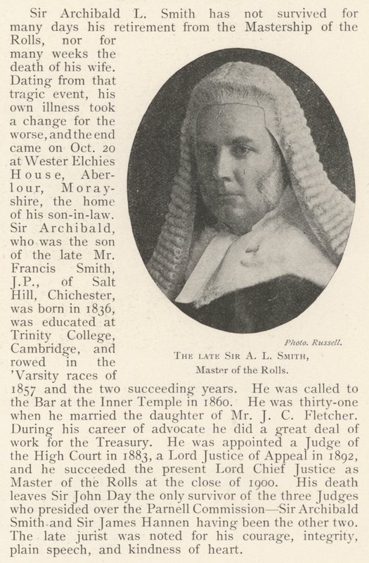 The late Sir A L Smith, Master of the Rolls by English Photographer