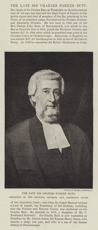 The Late Sir Charles Parker Butt, President of the Probate, Divorce, and Admiralty Court by English Photographer