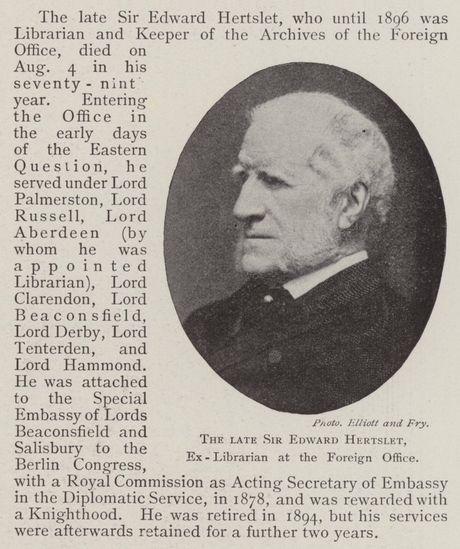 The late Sir Edward Hertslet, Ex-Librarian at the Foreign Office by English Photographer