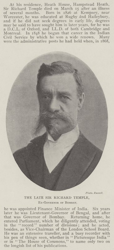 The late Sir Richard Temple, Ex-Governor of Bombay by English Photographer