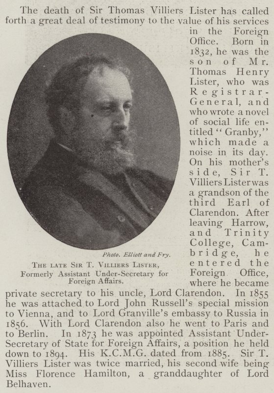The late Sir T Villiers Lister, formerly Assistant Under-Secretary for Foreign Affairs by English Photographer