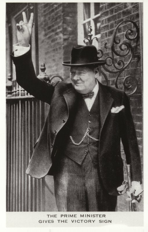Winston Churchill making the Victory sign outside 10 Downing Street, June 5 by English Photographer