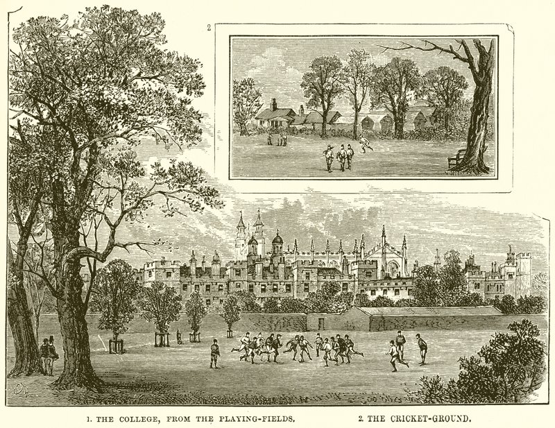 1. The College, from the Playing-Fields. 2. The Cricket-Ground by English School
