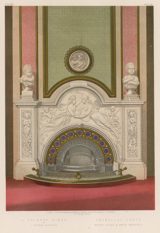 A Chimney Piece; Enamelled Grate by English School