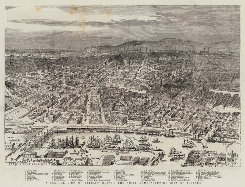 A General View of Belfast, Ulster, the Chief Manufacturing City of Ireland by English School