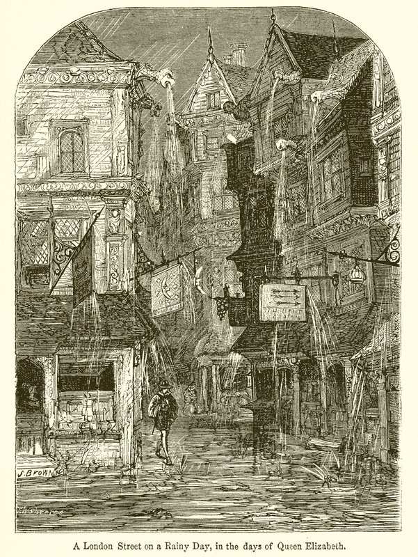 A London Street on a Rainy Day, in the Days of Queen Elizabeth by English School