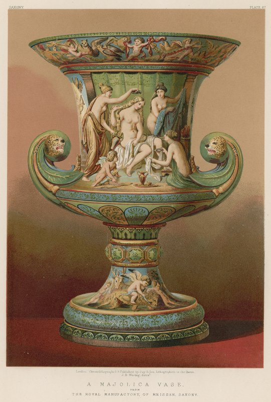 A Majolica Vase from The Royal Manufactory, of Meissen, Saxony by English School